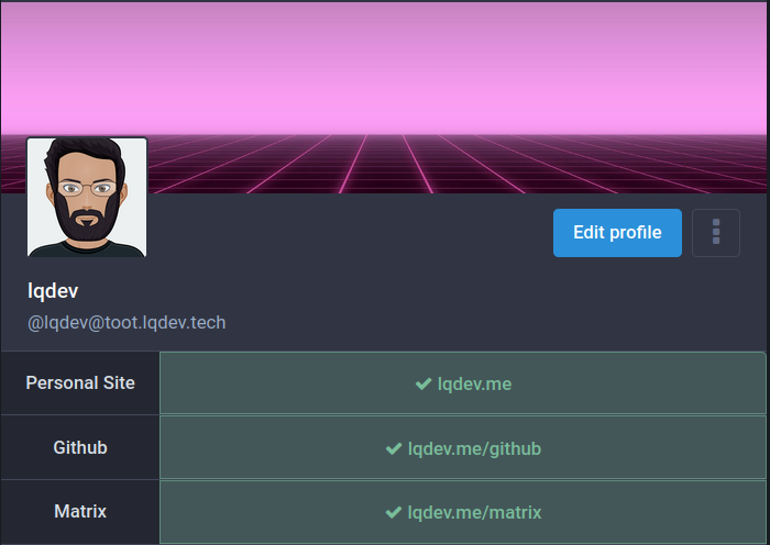 Screenshot of lqdev profile verified links